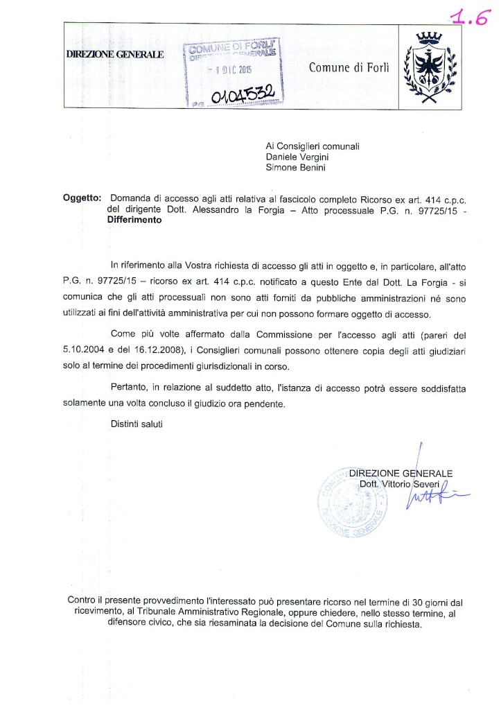 diniego accesso atti la forgia