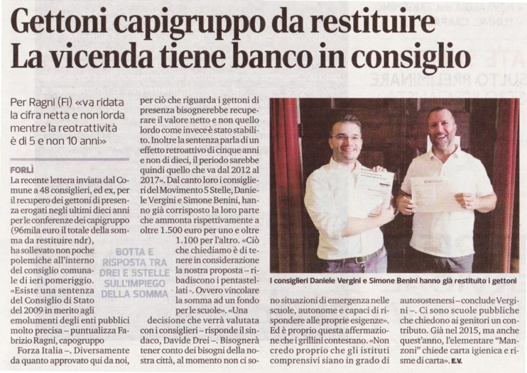 2017-09-13 - corriere - gettoni capigruppo da restituire tiene la vicenda banco in consiglio