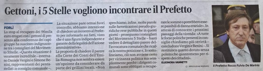 2017-09-17 - corriere - gettoni i 5 stelle vogliono incontrare il Prefetto