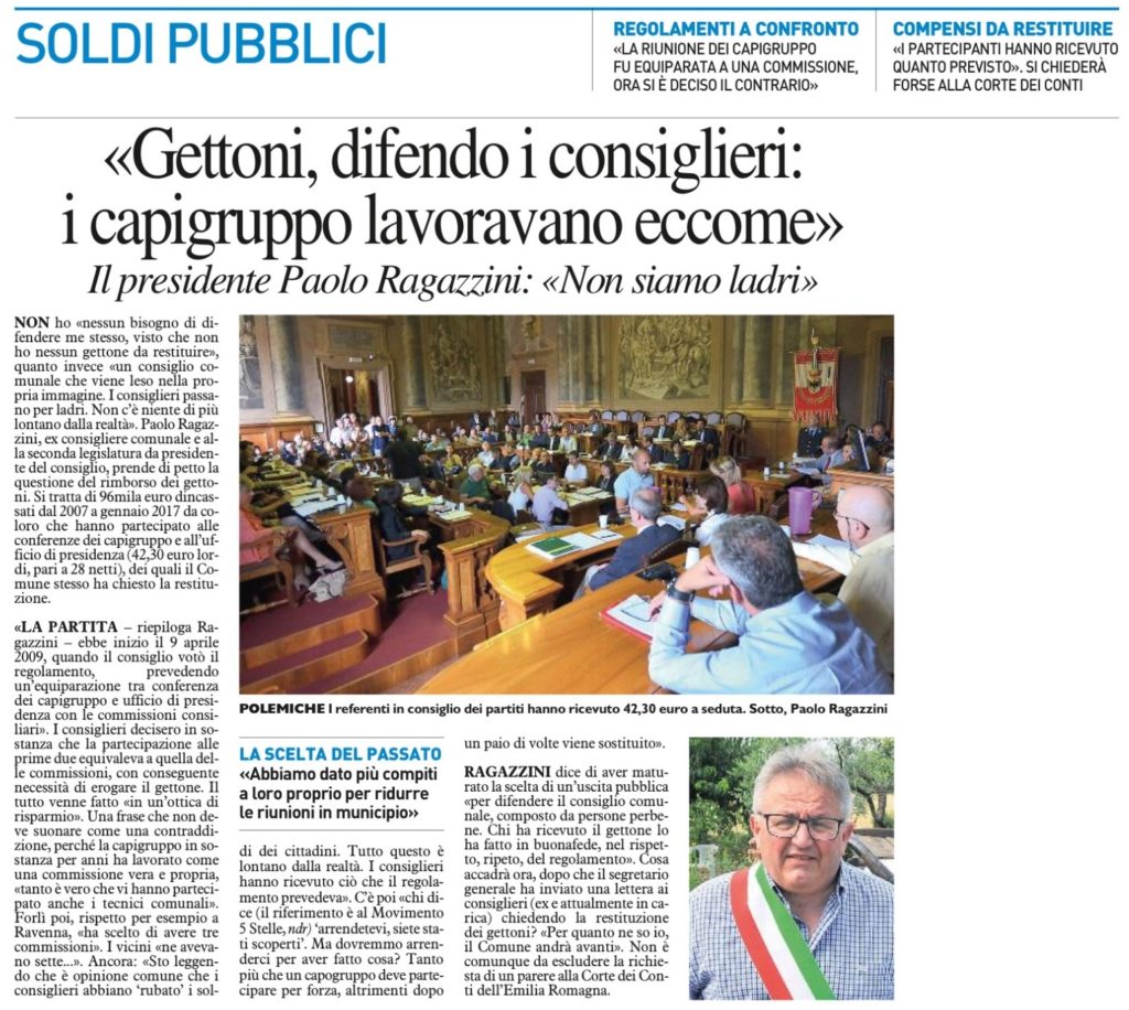 2017-09-21 - carlino - Gettoni, difendo i consiglieri i capigruppo lavoravano eccome