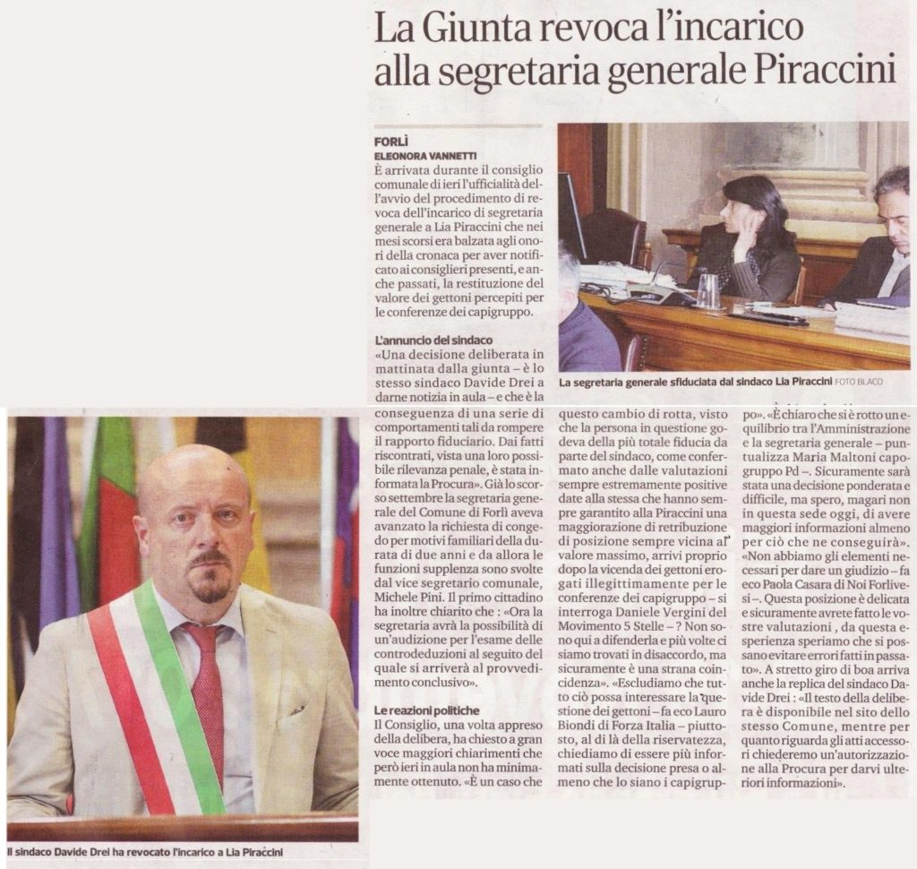 2017-11-15 - corriere - la giunta revoca l'incarico alla segretaria generale Piraccini