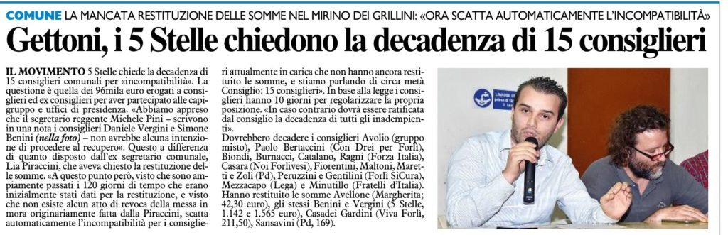 2018-01-11 - carlino - Gettoni, i 5 Stelle chiedono la decadenza di 15 consiglieri