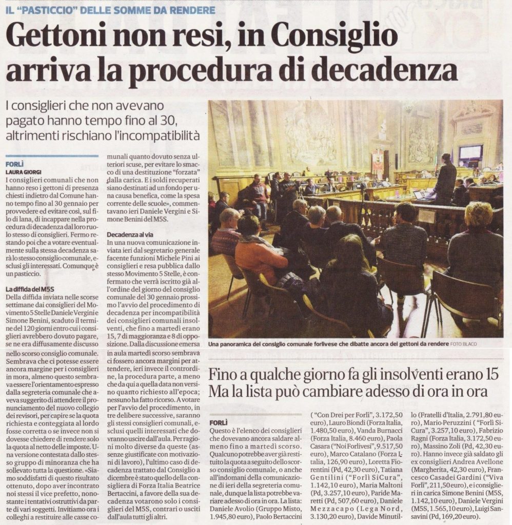 2018-01-20 - corriere - gettoni non resi arriva in consiglio la procedura di decadenza
