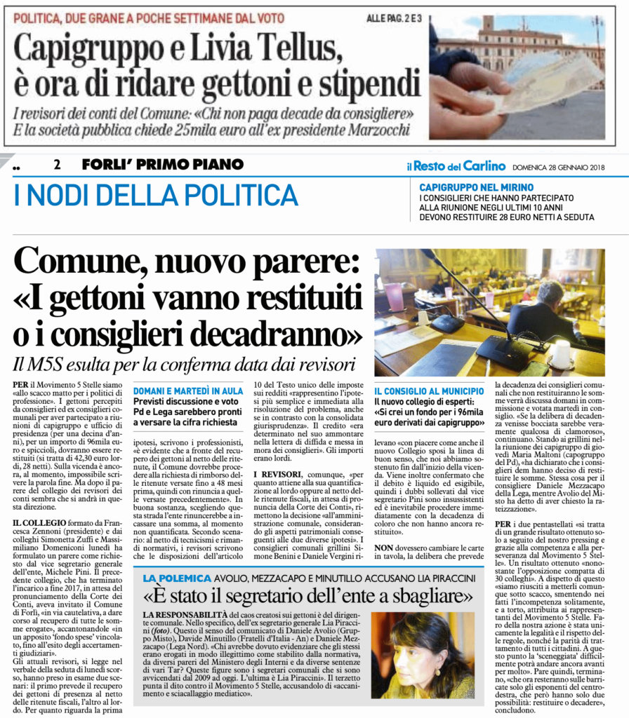 2018-01-28 - carlino - Comune nuovo parere i gettoni vanno restituiti o i consiglieri decadranno