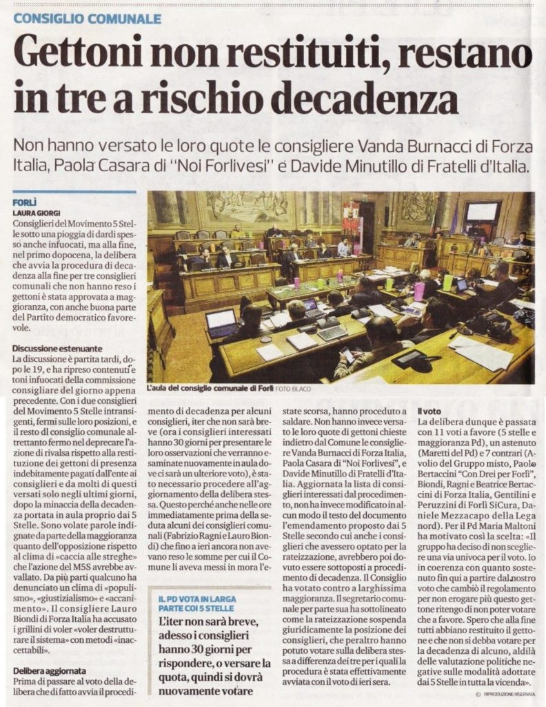 2018-01-31 - corriere - gettoni non restituiti restano in 3 a rischio decadenza