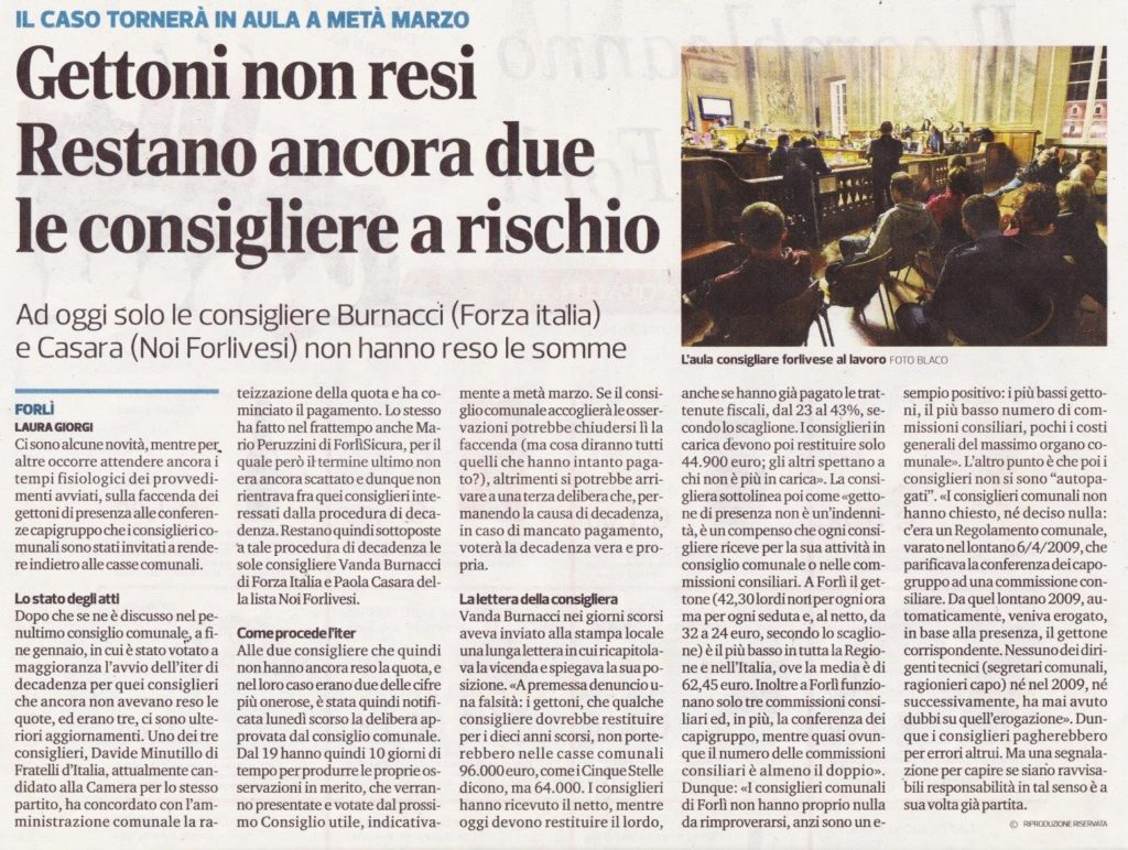 2018-02-22 - corriere - gettoni non resi restano ancora due le consigliere a rischio