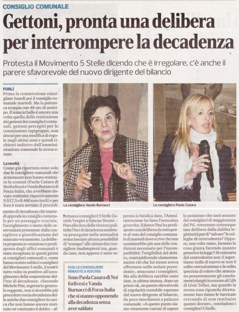 2018-03-11 - corriere - gettoni pronta una delibera per interrompere la decadenza